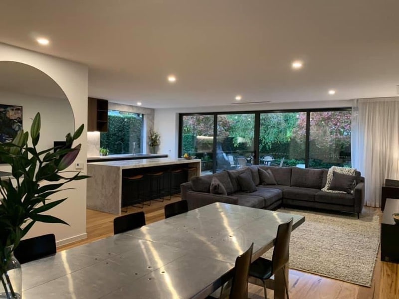 Open-plan living and dining in an Eaglemont home built by NPR